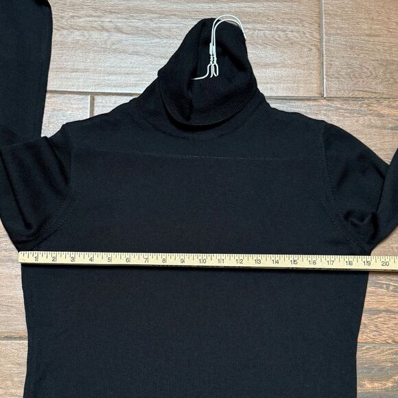 100% WOOL SWEATER Linea Donna Lightweight BLACK Merino Wool Sweater L Washable - Picture 2 of 7